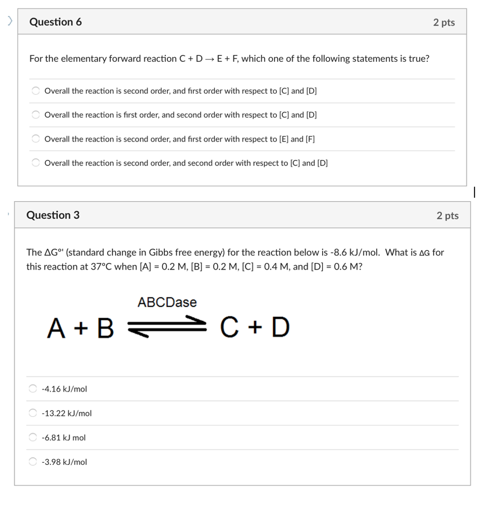 Solved Question 6 2 pts For the elementary forward reaction | Chegg.com