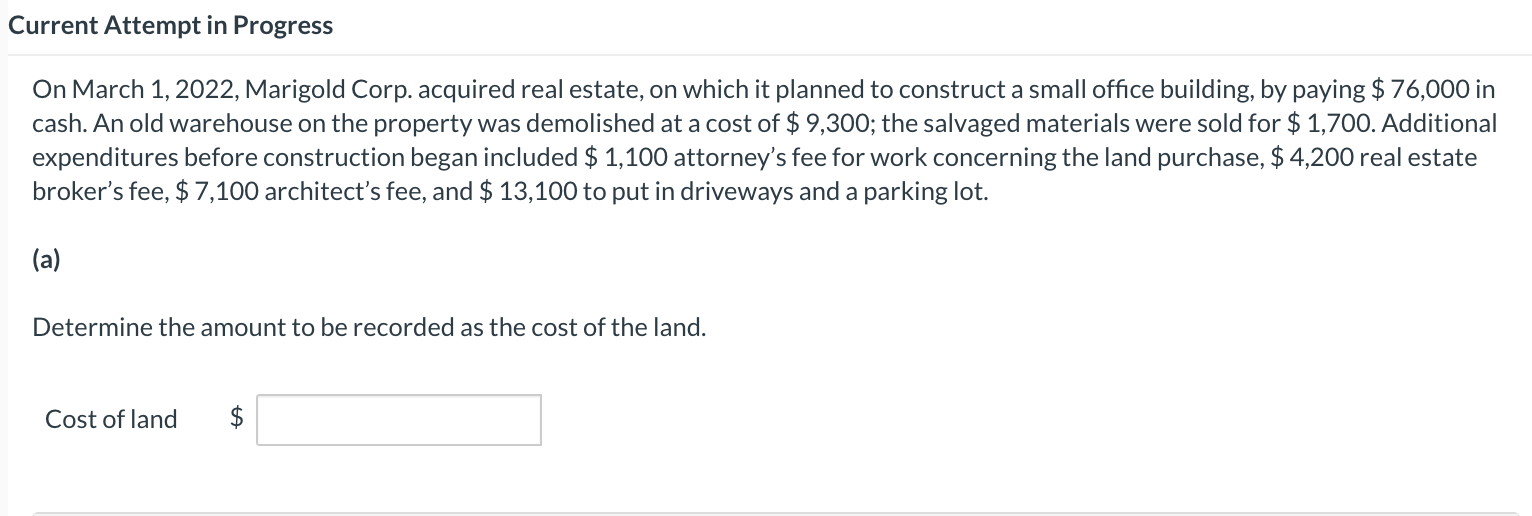 Solved On March 1, 2022, Marigold Corp. acquired real