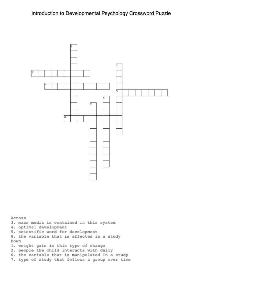 Solved Introduction to Developmental Psychology Crossword Chegg com