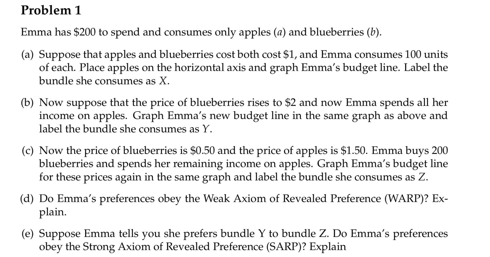 Solved Problem 1 Emma Has $200 To Spend And Consumes Only | Chegg.com