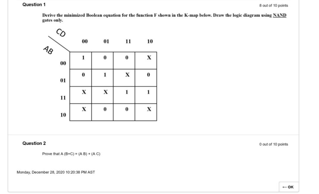 Solved Question 1 8 out of 10 points Derive the minimized | Chegg.com