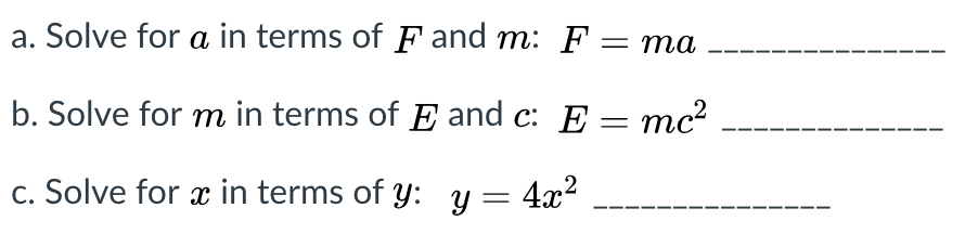 Solved solve the following equation for x in terms of y y chegg