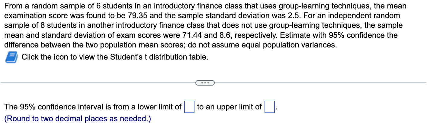 Solved From a random sample of 6 students in an introductory | Chegg.com