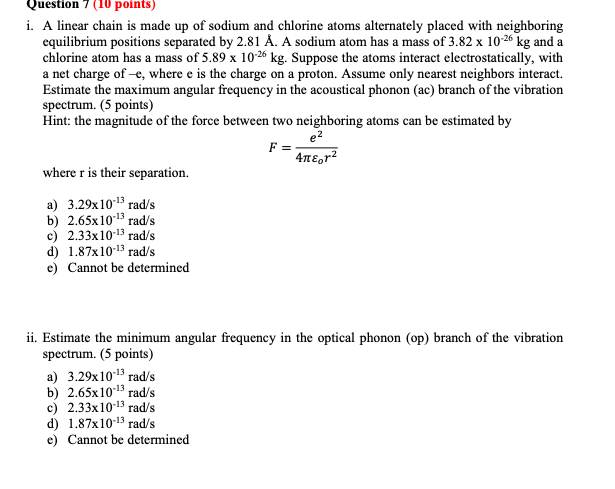 Solved Question 7 10 Points I A Linear Chain Is Made U Chegg Com