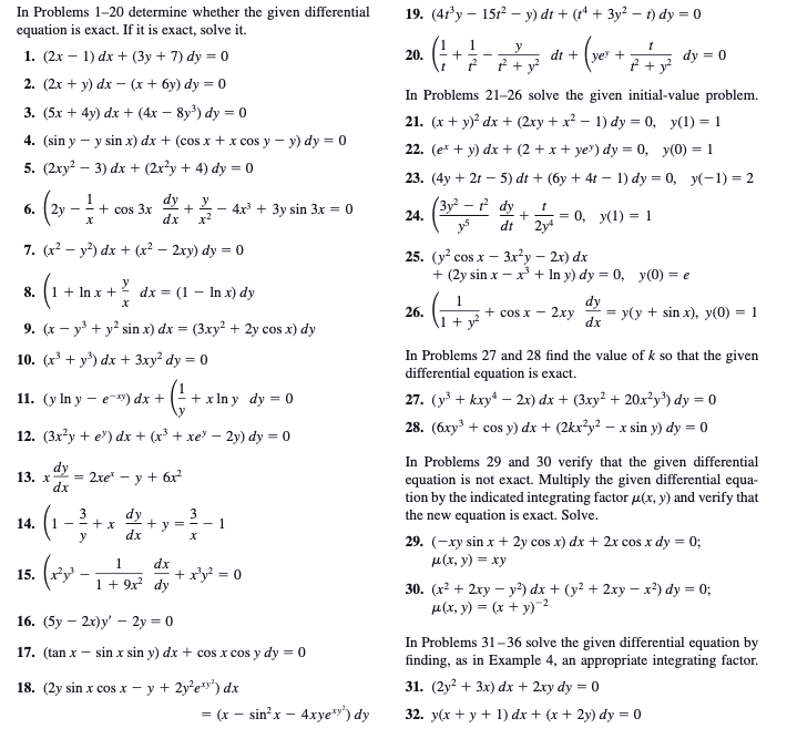 Solved 19. (4tºy - 1572 - y) dt + (+* + 3y2 – t) dy = 0 PP | Chegg.com