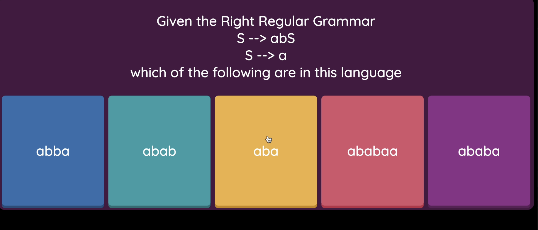 Solved Given the Right Regular Grammar S→abS S→ a which of