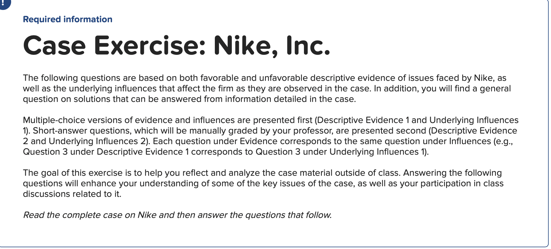 Solved Required information Case Exercise Nike Inc. The Chegg