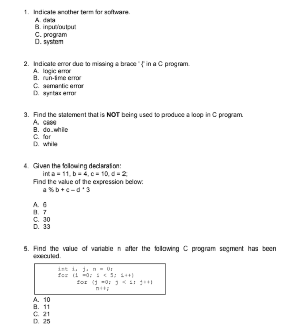 Solved 1 indicate another term for software a data b chegg