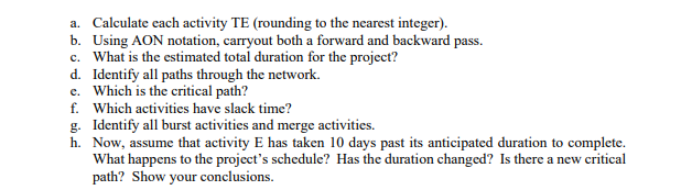 Solved Question 2: Consider the following project tasks and | Chegg.com