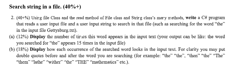 Search string in a file. (40%+) 2. (40+96) Using file | Chegg.com