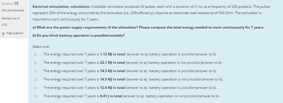 Question 28 Electrical Stimulation Calculation A Chegg Com