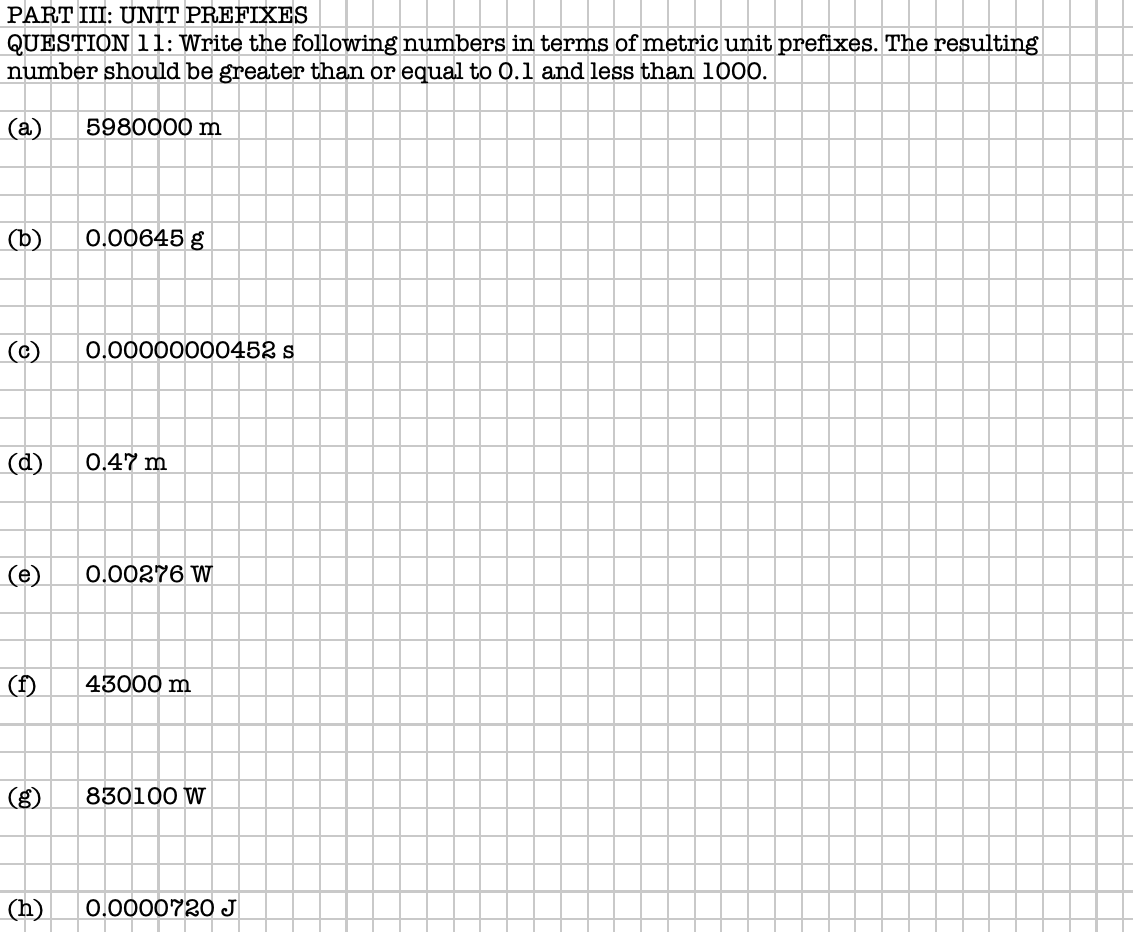 Solved PART III: UNIT PREFIXES QUESTION 11: Write The | Chegg.com