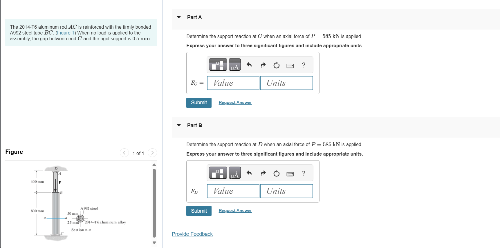 Solved The 2014T6 ﻿aluminum rod \( ﻿A C \) ﻿is reinforced