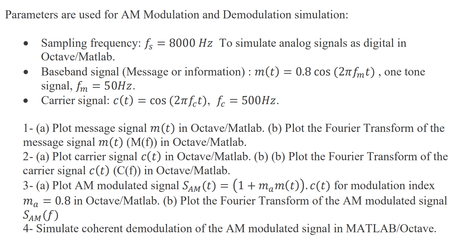 Parameters are used for AM Modulation and | Chegg.com