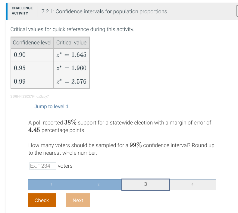 Solved CHALLENGE ACTIVITY 7.2.1: Confidence intervals for | Chegg.com