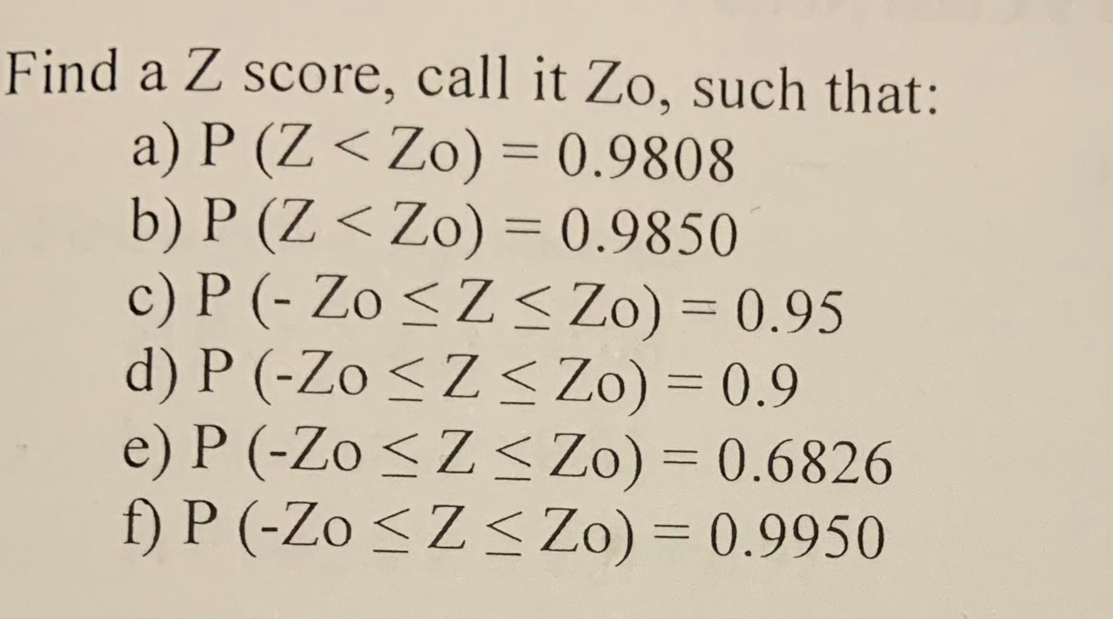 Solved Find A Z Score Call It Zo Such That A P Z Zo Chegg Com