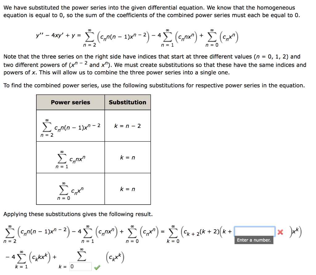 Solved We Have Substituted The Power Series Into The Give Chegg Com