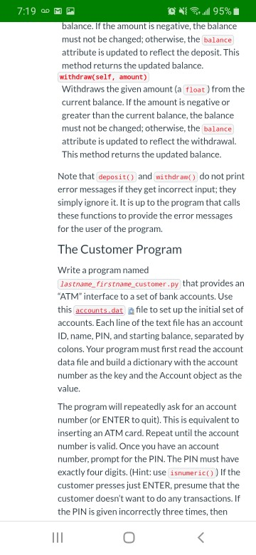 7:19 0 MP @ 95% balance. If the amount is negative, the balance must not be changed; otherwise, the balance attribute is upda
