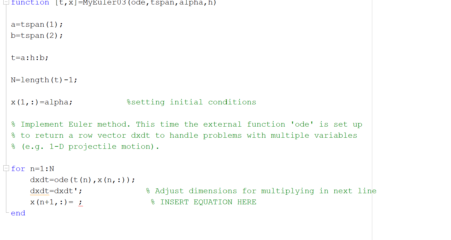 Function T X Myeulero3 Ode Tspan Alpha H A Chegg Com