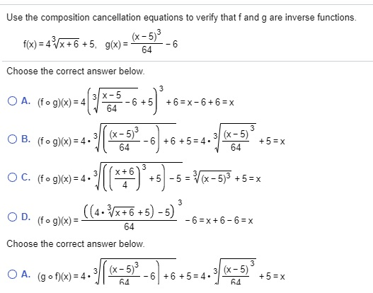 Solved Use the composition cancellation equations to verify | Chegg.com