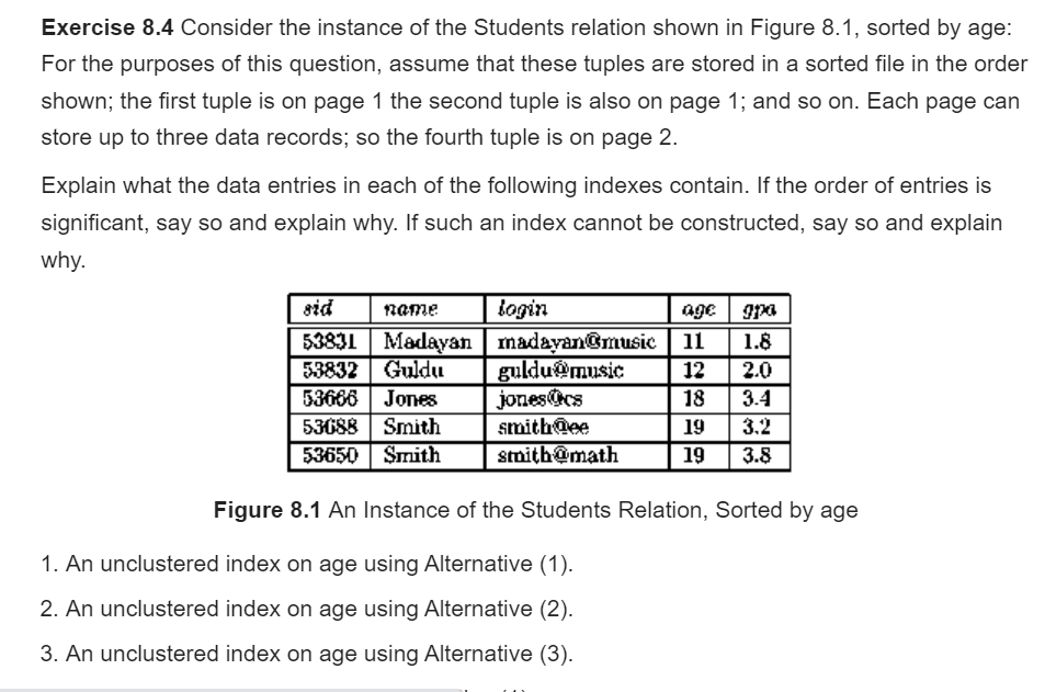 Solved Exercise 8.4 Consider the instance of the Students | Chegg.com