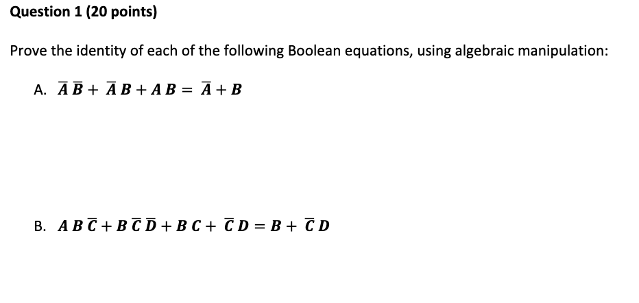 Solved Question 1 (20 Points) Prove The Identity Of Each Of | Chegg.com