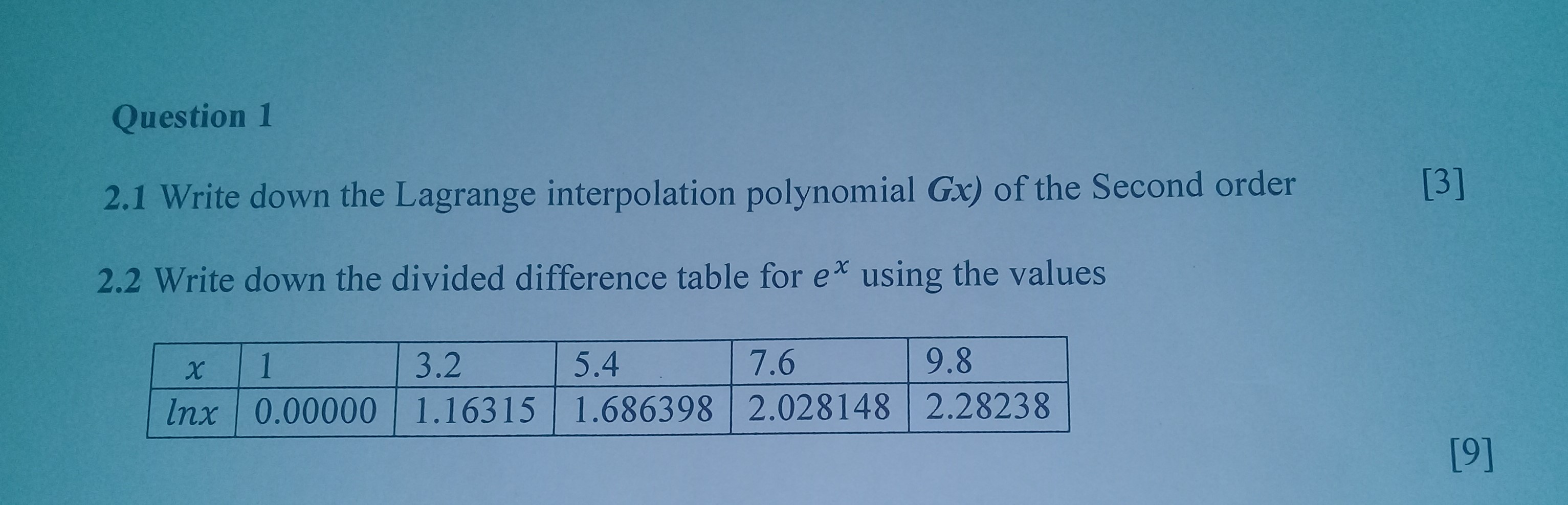 Solved Question 1 2.1 Write down the Lagrange interpolation | Chegg.com