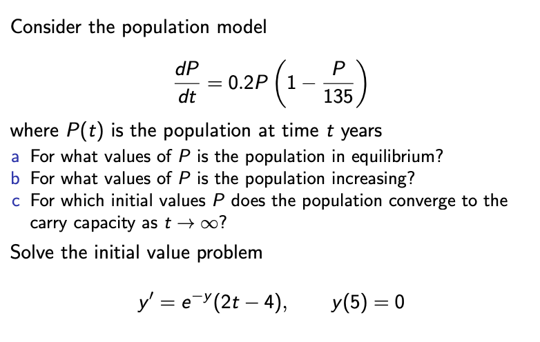 Solved Consider the population model dP.2P dt - 0.2P 1 where | Chegg.com