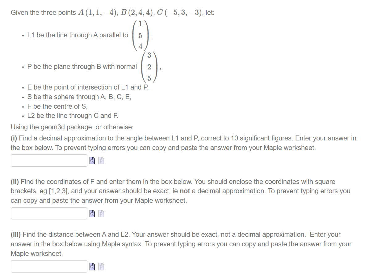 Solved Given The Three Points A(1,1,−4) , B(2,4,4) , | Chegg.com