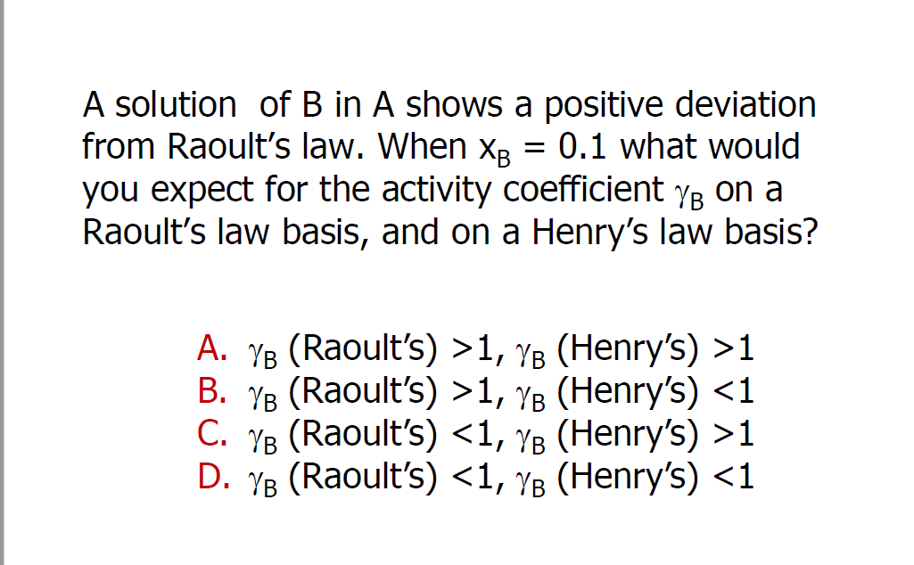 Solved = A solution of B in A shows a positive deviation | Chegg.com