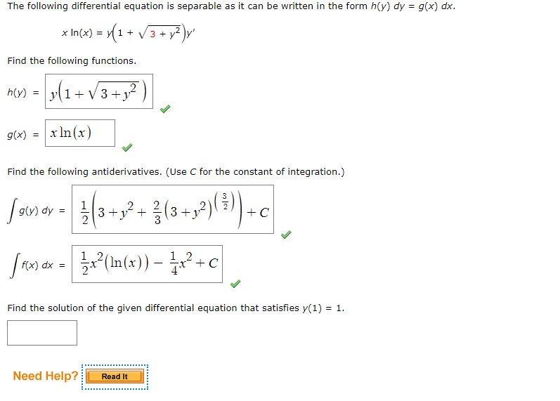 Solved The following differential equation is separable as | Chegg.com