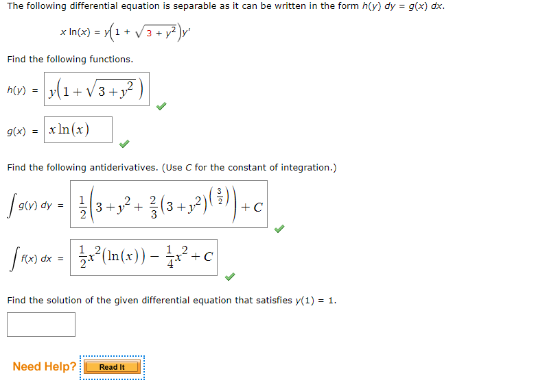 Solved The Following Differential Equation Is Separable As | Chegg.com