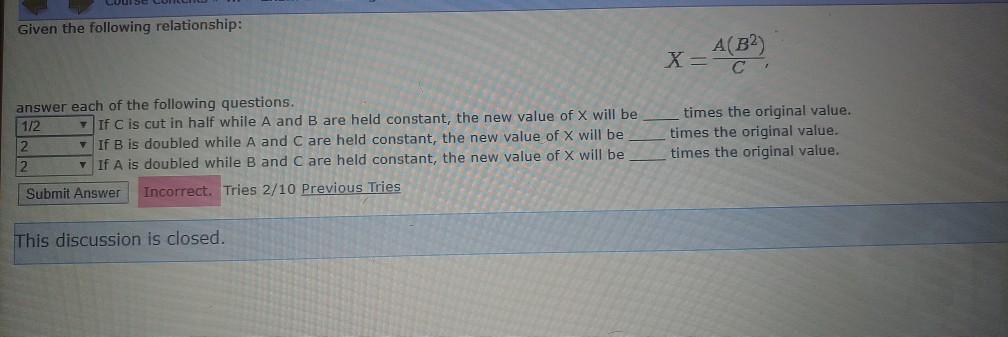 Solved Given The Following Relationship: X=A(B) Answer Each | Chegg.com