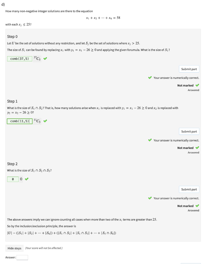Solved The number of non-negative integer solutions to the | Chegg.com