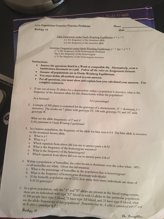 Solved a1o population genetics practice problems biology 12 chegg