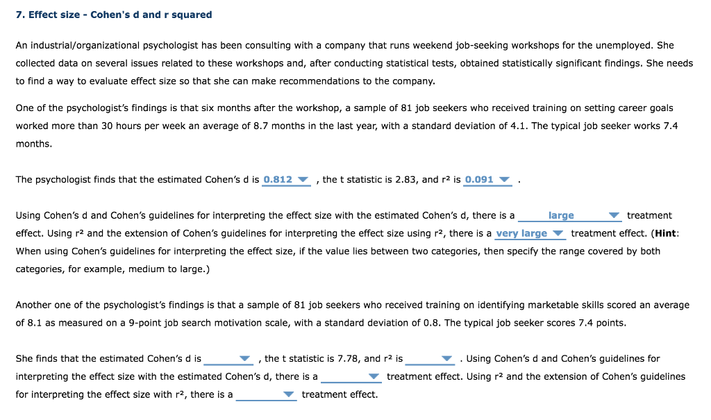 Solved 7. Effect size - Cohen&rsquo;s d and r squared An | Chegg.com