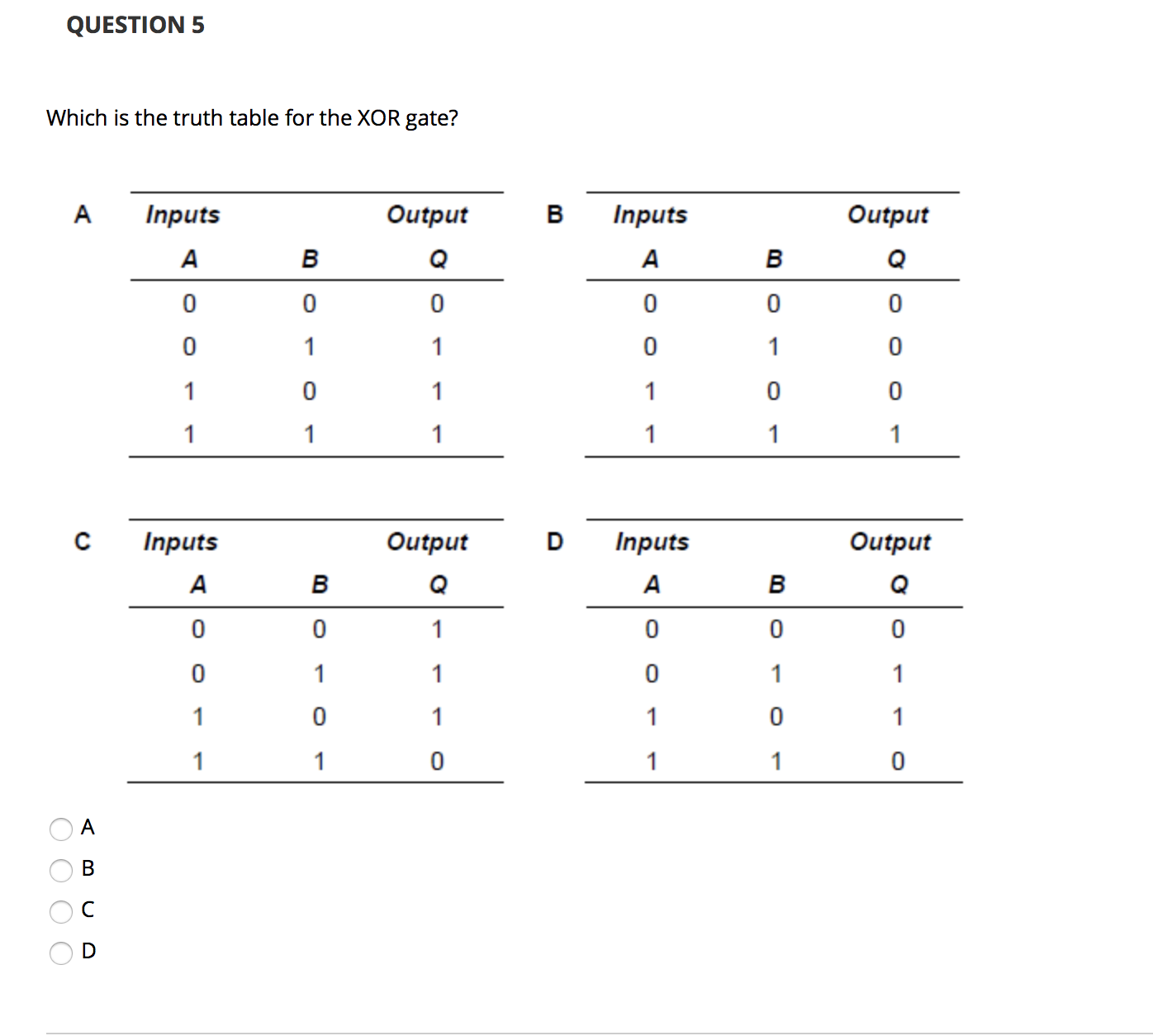 Question 5 Which Is The Truth Table For The Xor Gate Cheggcom Question 5 Which Is The Truth Table For The Xor Gate Cheggcom