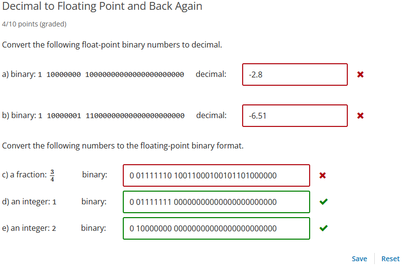 Solved Decimal to Floating Point and Back Again 4/10 points | Chegg.com