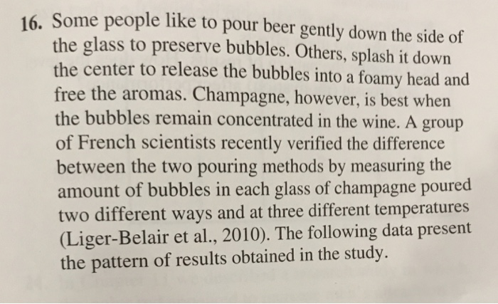 16. Some people like to pour beer gently down the | Chegg.com
