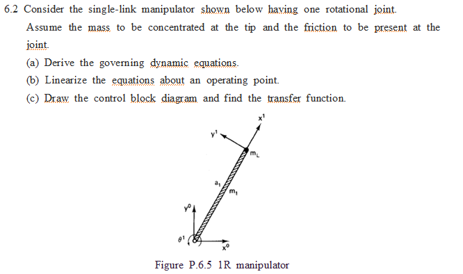Solved 6.2 Consider the single-link manipulator shown below | Chegg.com