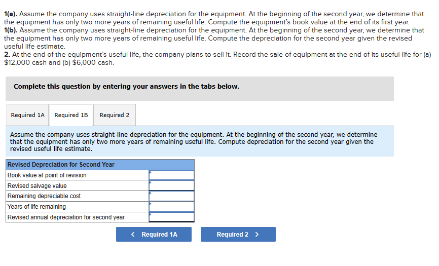 1(a). Assume the company uses straight-line depreciation for the equipment. At the beginning of the second year, we determine