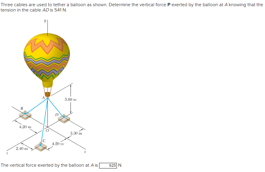 Solved Three cables are used to tether a balloon as shown. | Chegg.com