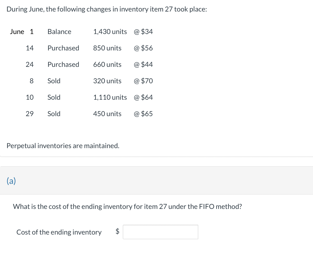 Solved What is the cost of the ending inventory for item 27 | Chegg.com