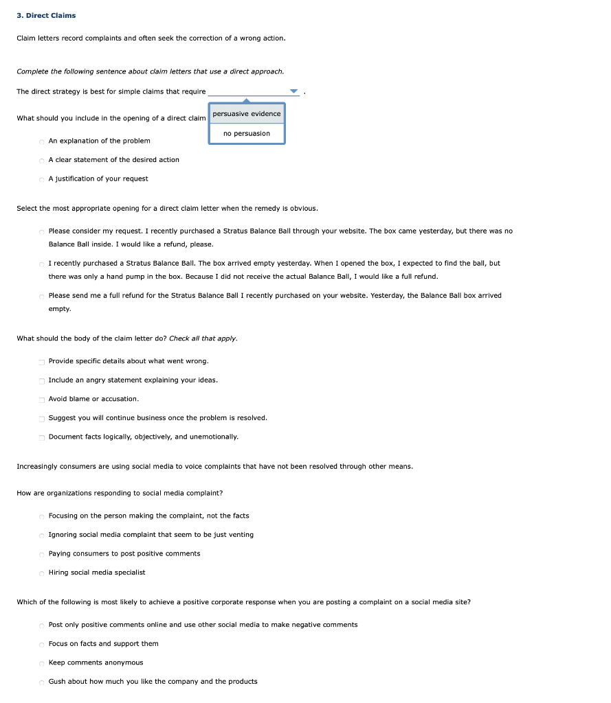 Solved 3. Direct Claims Claim letters record complaints and | Chegg.com