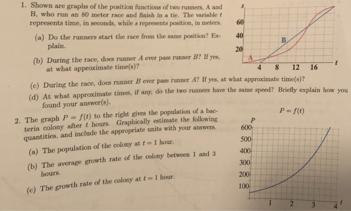 Solved 1. Shown Are Graphs Of The Position Functions Of Two | Chegg.com