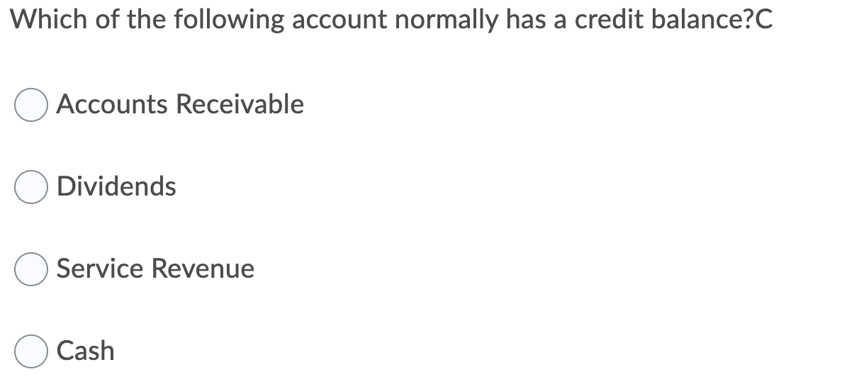 Solved Which Of The Following Account Normally Has A Credit Chegg