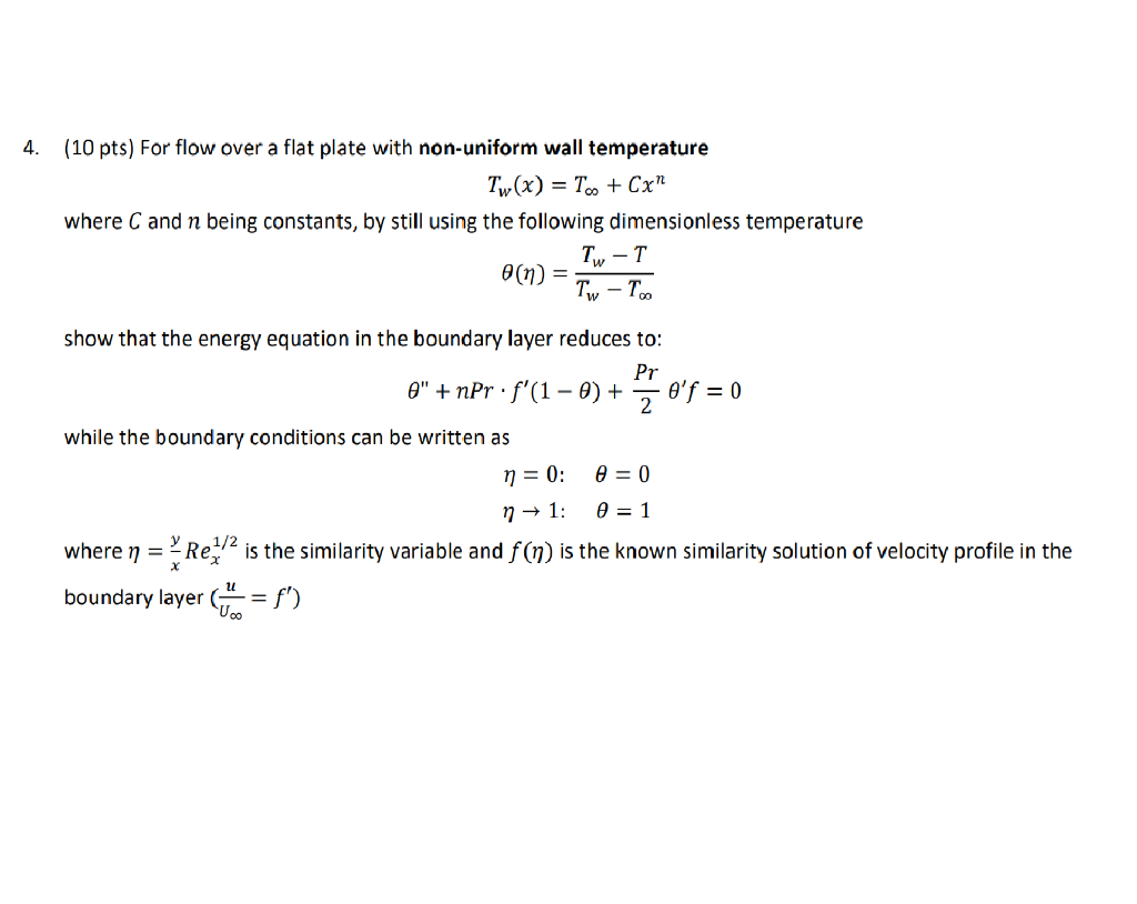 Solved 4. (10 pts) For flow over a flat plate with | Chegg.com
