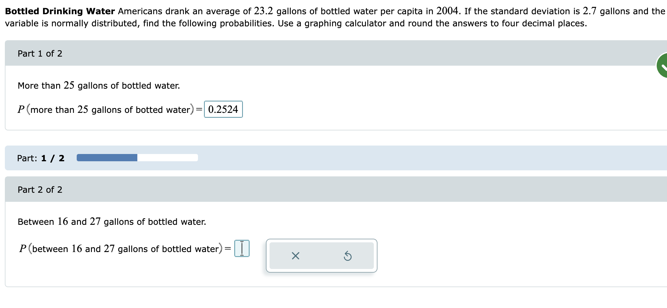 Solved Bottled Drinking Water Americans drank an average of | Chegg.com