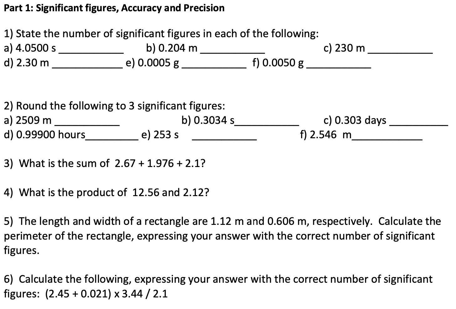 Solved 1) State the number of significant figures in each of | Chegg.com
