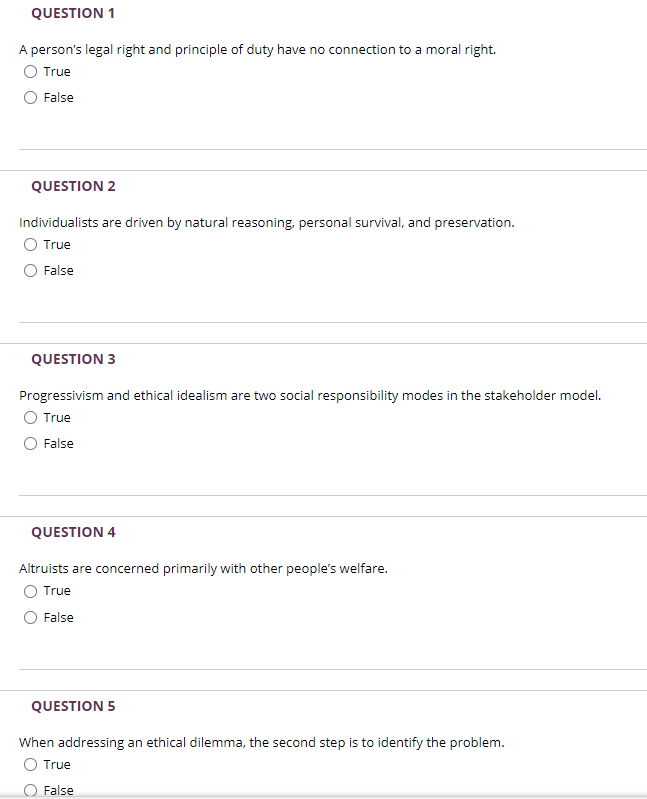 Solved QUESTION 1 A person's legal right and principle of | Chegg.com